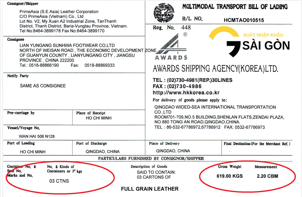 nghiep vu xuat nhap khau House Bill of Lading