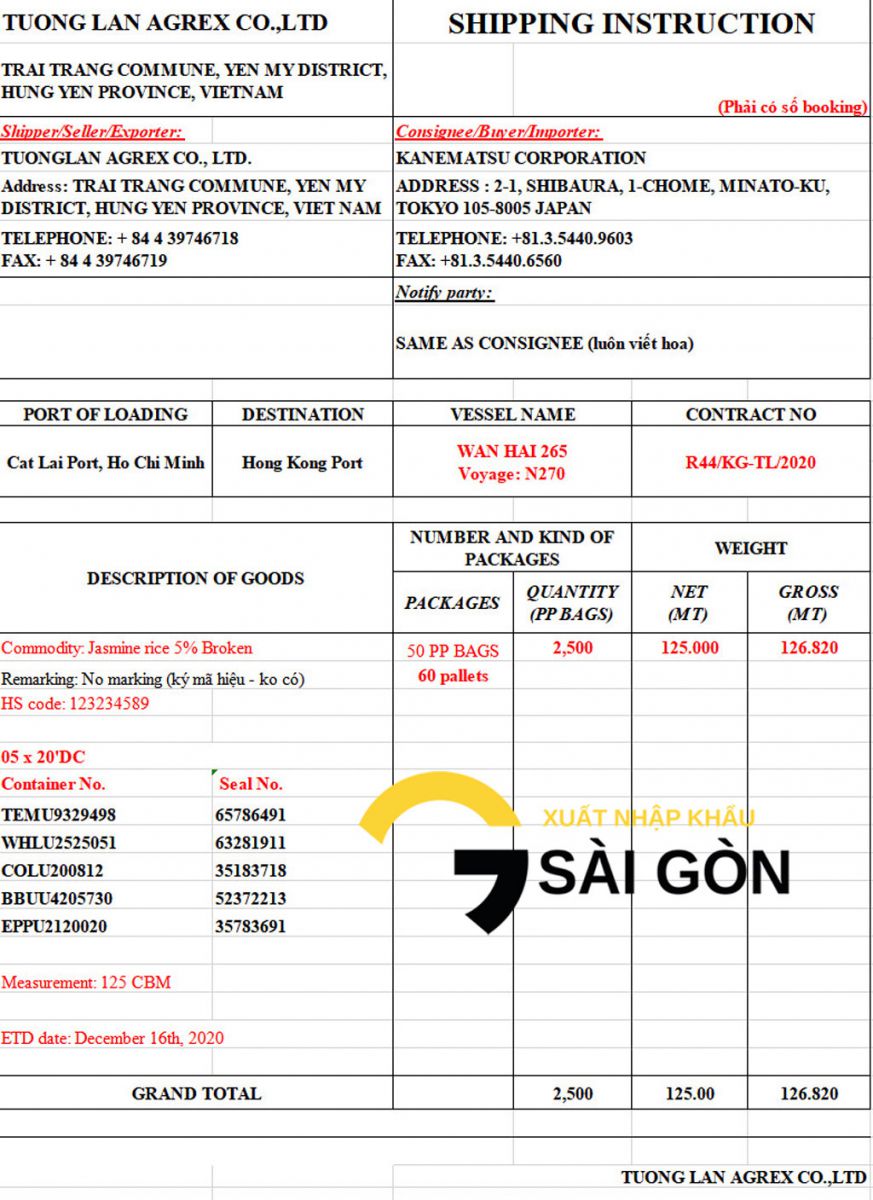 nghiep vu xuat nhap khau S/I - Shipping Instruction